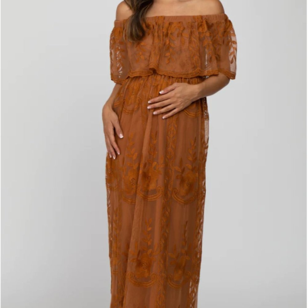 Off the shoulder lace maternity dress